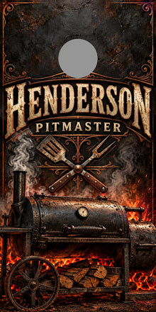 Backyard Pitmaster Personalized BBQ Cornhole Board Wraps — gray hole-position preview