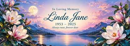 Magnolia Moonlit Memories personalized memorial desk mat — sample name and dates