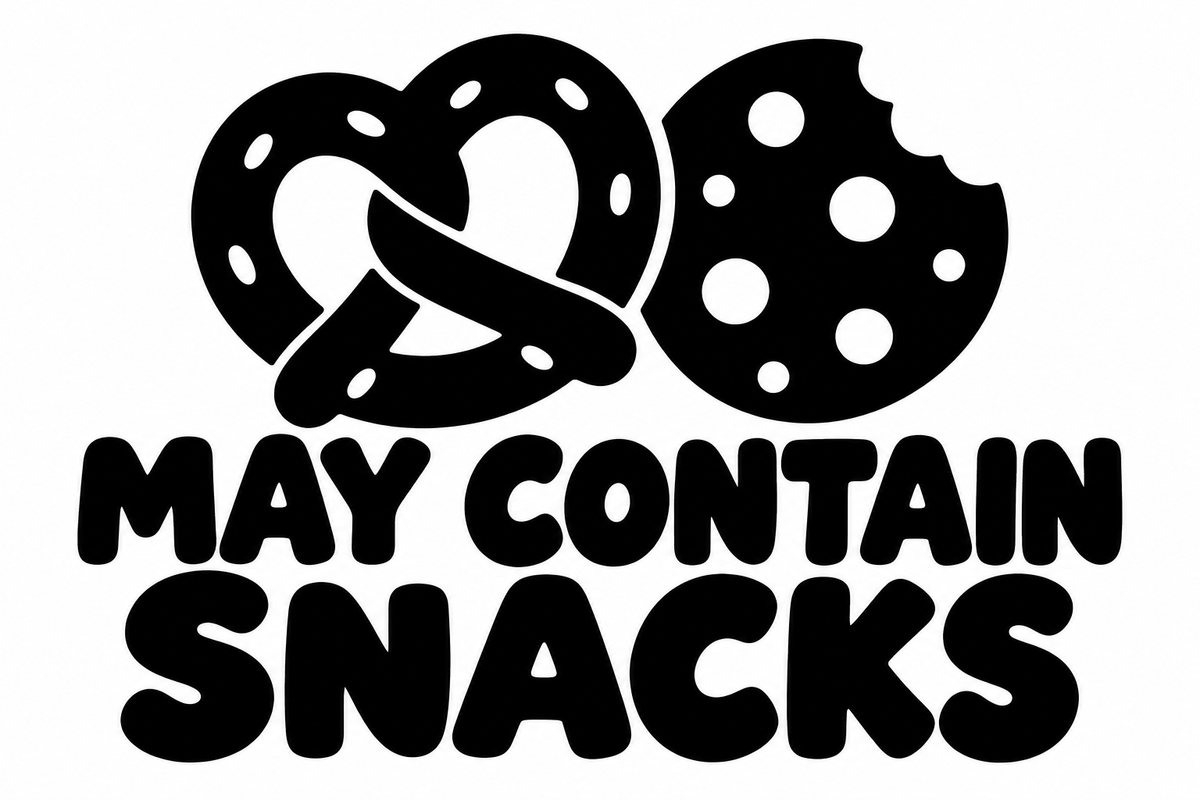 MAY CONTAIN SNACKS flat artwork shown in black