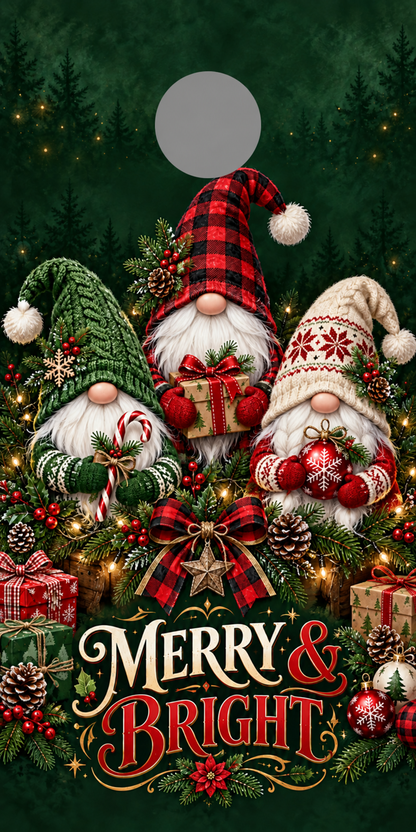 Merry and Bright Christmas Gnome Cornhole Board Wraps gray hole placement preview