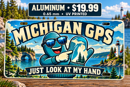 Michigan Hand Map funny license plate — 0.65 mm UV printed aluminum