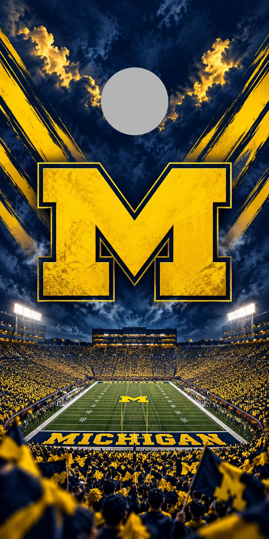 Michigan Maize Stadium Cornhole Board Wraps with plain gray hole-position preview