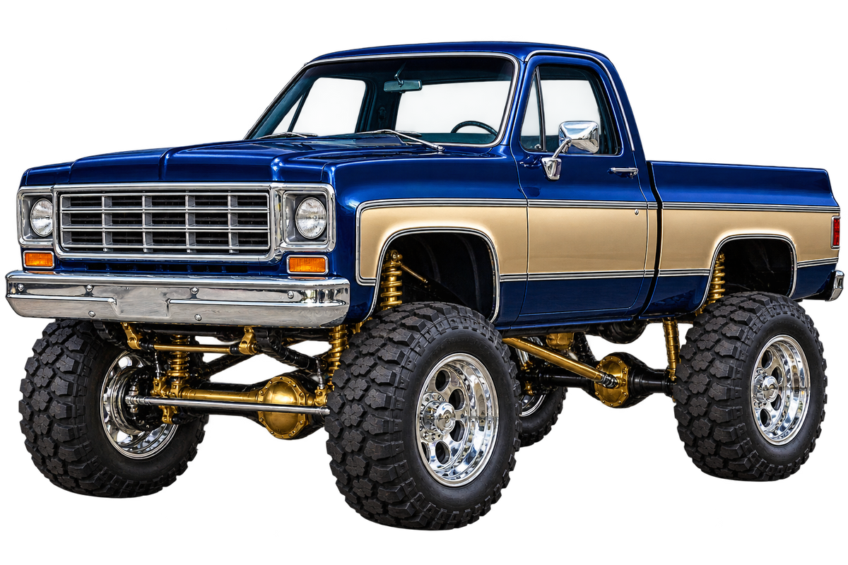 Midnight Blue & Gold Classic Lifted Truck Contour Cut Decal – Indoor or Outdoor transparent artwork