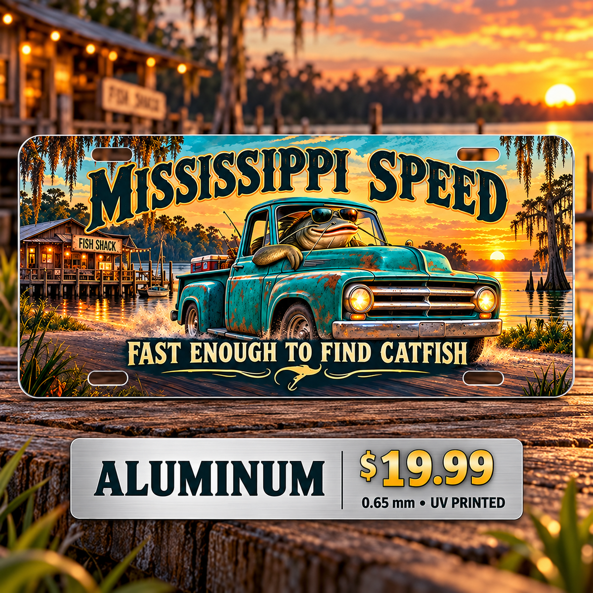 Mississippi Catfish Cruise funny license plate — 0.65 mm UV printed aluminum