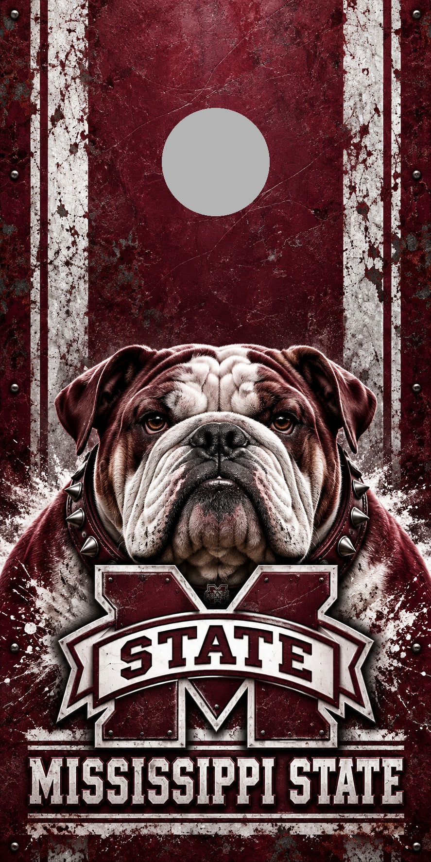 Mississippi State Bulldog Maroon cornhole wrap with plain gray hole placement preview