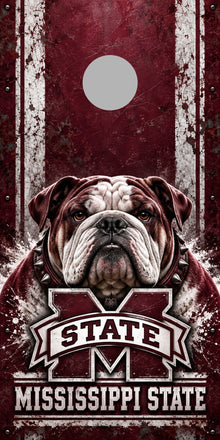 Mississippi State Bulldog Maroon cornhole wrap with plain gray hole placement preview
