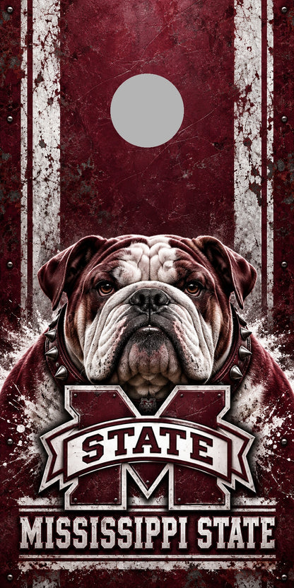 Mississippi State Bulldog Maroon cornhole wrap with plain gray hole placement preview