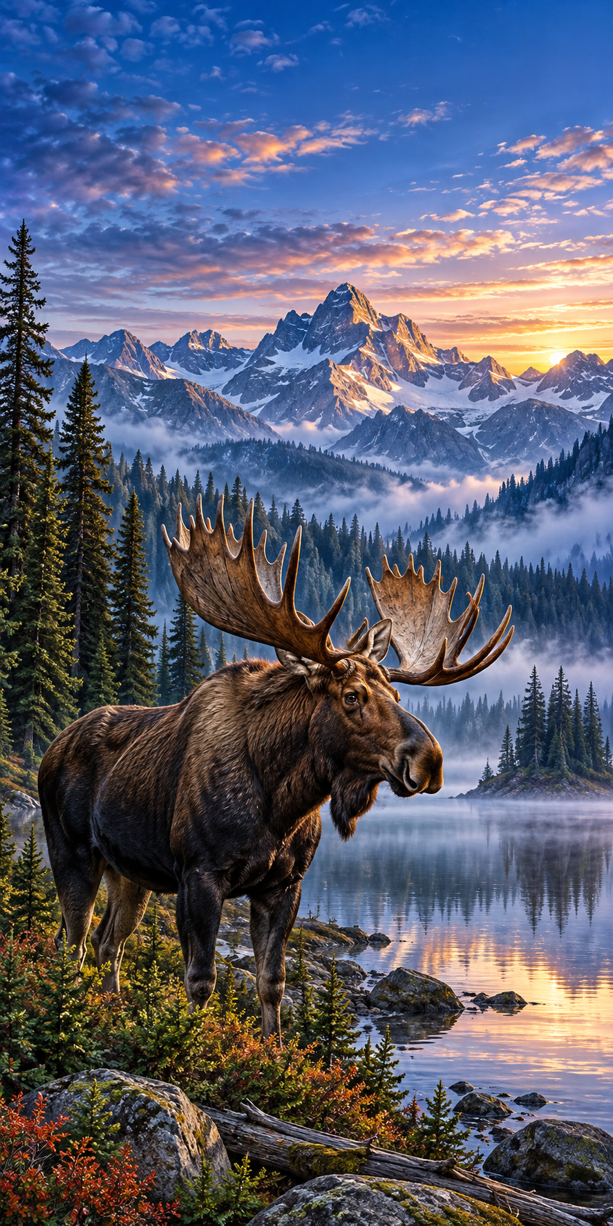 Misty Mountain Moose cornhole wrap hole-free artwork