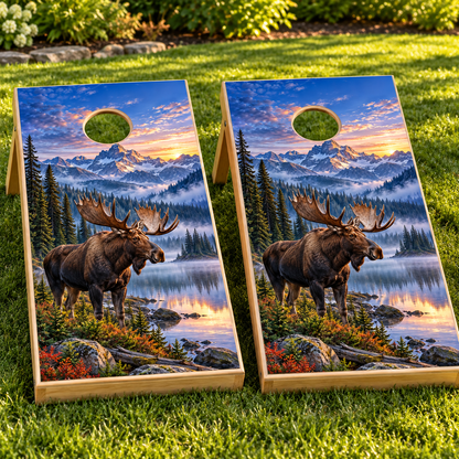 Misty Mountain Moose installed cornhole board mockup; boards not included