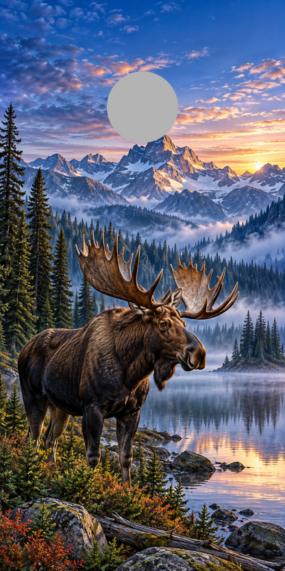 Misty Mountain Moose cornhole wrap proof showing hole position