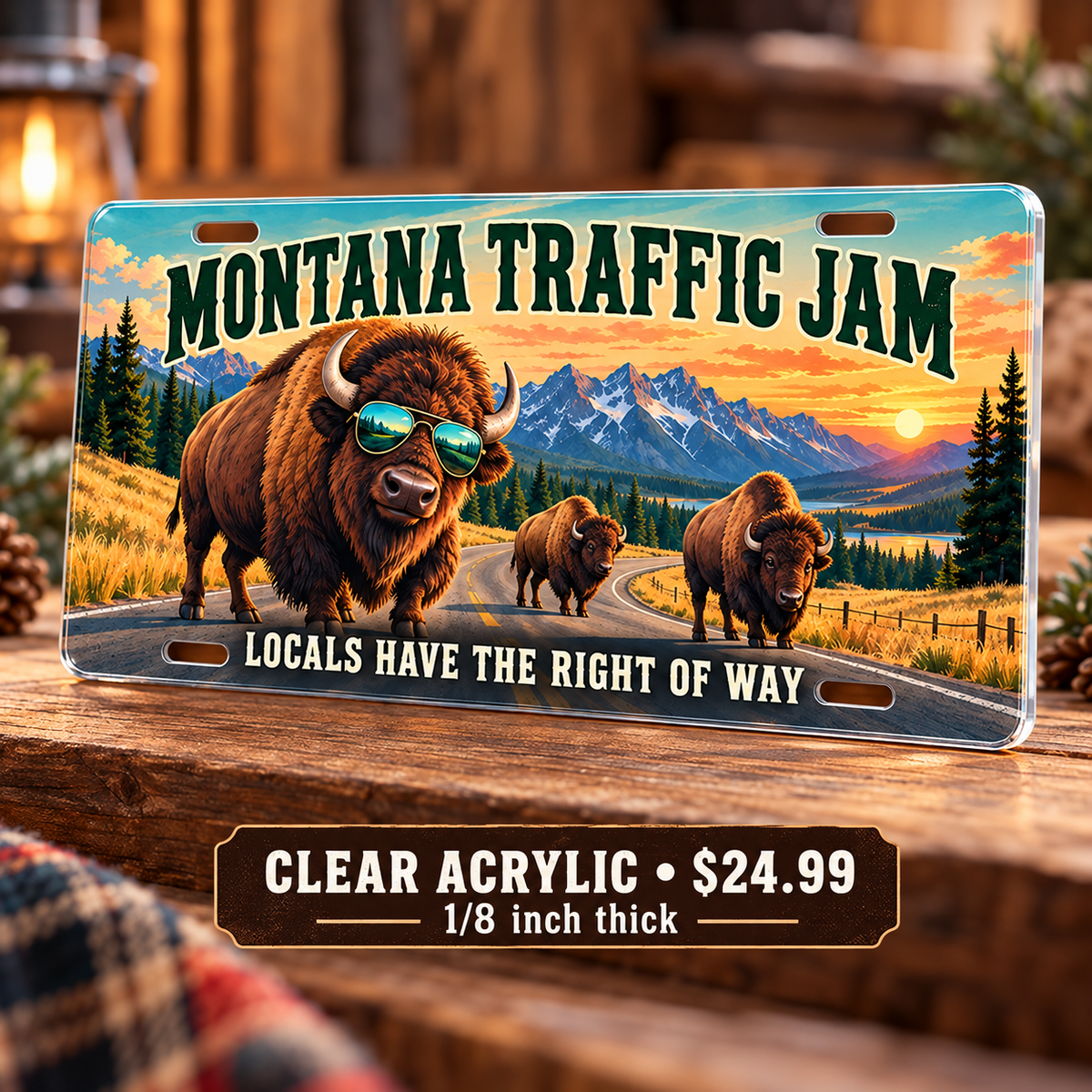 Montana Traffic Jam funny license plate — one-eighth-inch reverse UV printed acrylic $24.99