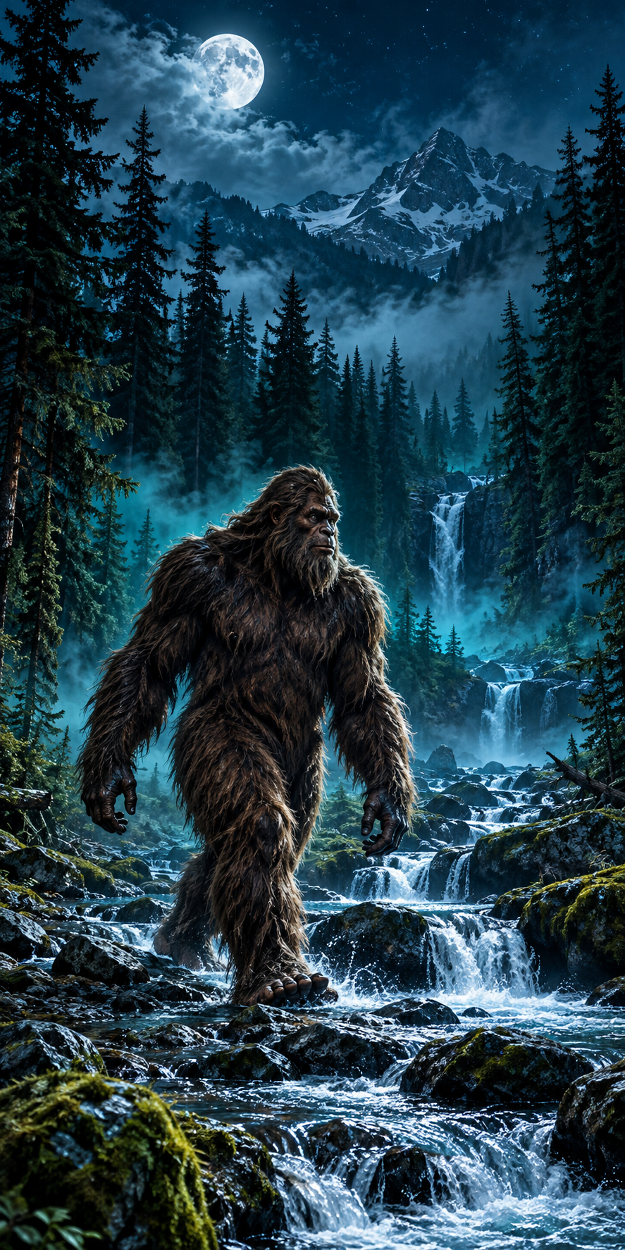 moonlit bigfoot cornhole wrap hole-free artwork