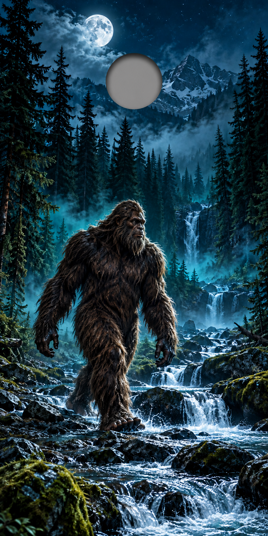 moonlit bigfoot cornhole wrap proof showing approximate hole location