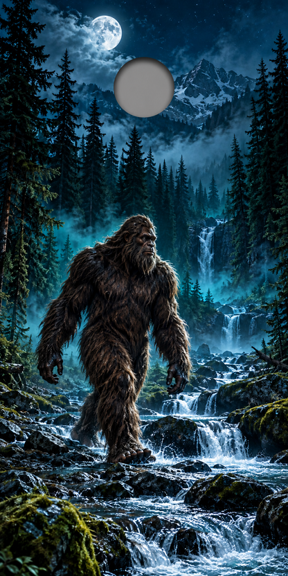 moonlit bigfoot cornhole wrap proof showing approximate hole location