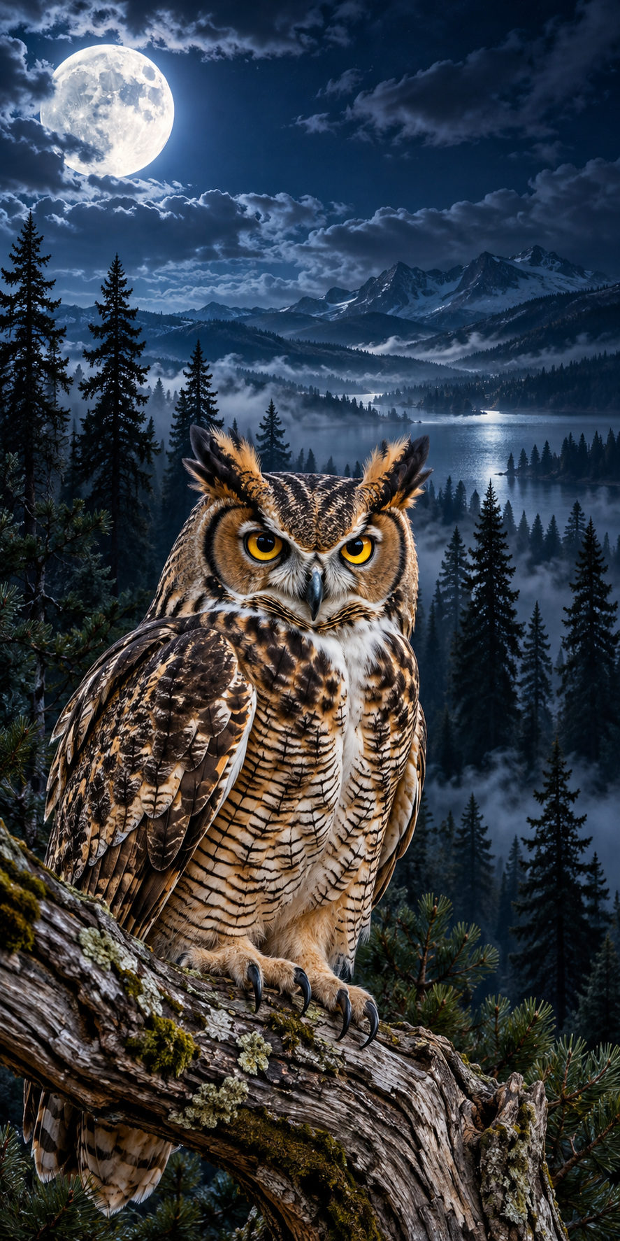 Moonlit Great Horned Owl cornhole wrap hole-free print artwork