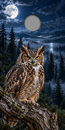 Moonlit Great Horned Owl cornhole wrap proof showing hole position