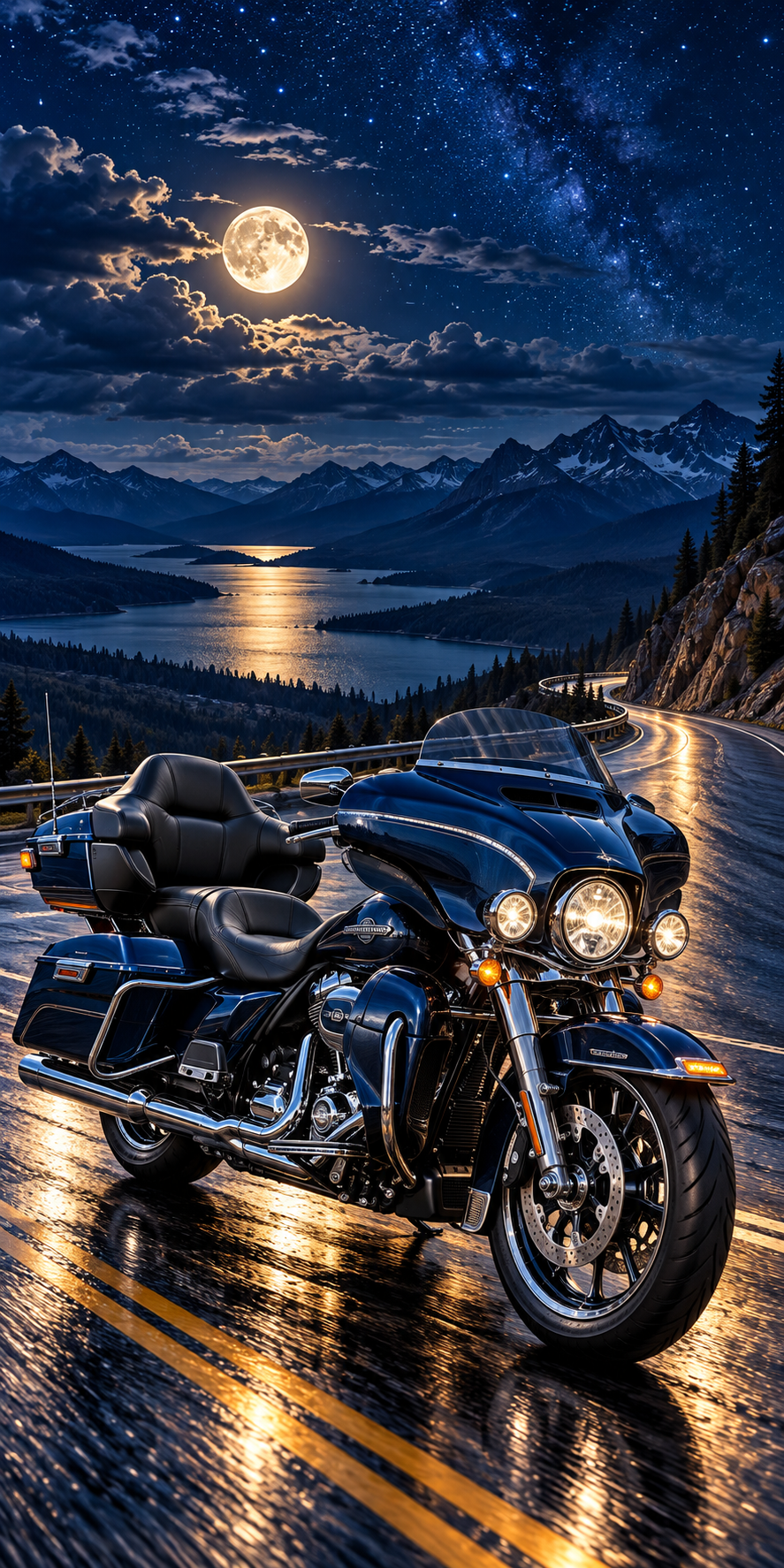 Moonlit Highway Rider cornhole wrap hole-free artwork