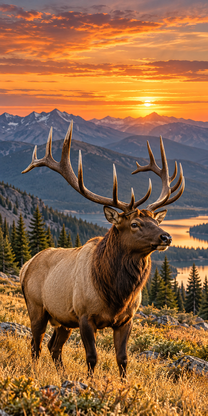 Mountain Elk Sunrise cornhole wrap hole-free print artwork