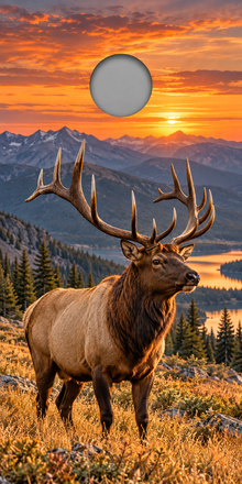 Mountain Elk Sunrise cornhole wrap proof showing hole position