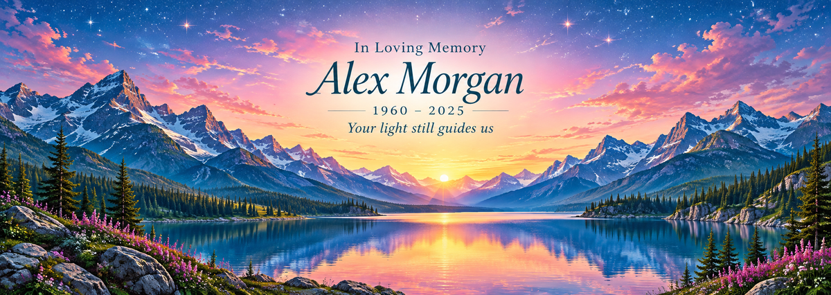 Mountain Starlight Remembrance personalized memorial desk mat — sample name and dates