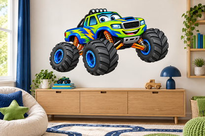 Mudbolt Monster Truck Cartoon Large Wall Decal room mockup, illustrative size