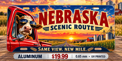 Nebraska Same View New Mile funny license plate — 0.65 mm UV printed aluminum