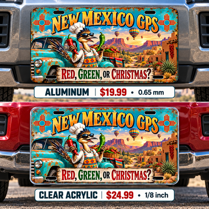 New Mexico Chile Directions funny license plate — aluminum and acrylic vehicle mockups