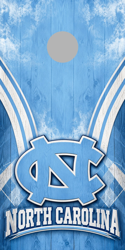 North Carolina Carolina Sky cornhole wrap with plain gray hole placement preview
