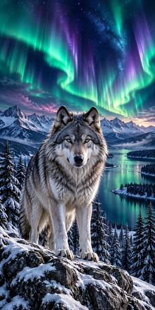 Northern Lights Wolf cornhole wrap hole-free artwork