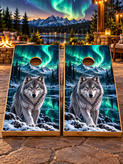 Northern Lights Wolf wraps shown on two matching boards; boards not included