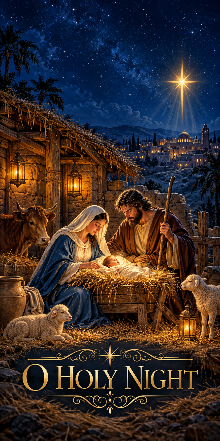 O Holy Night Nativity Christmas Cornhole Board Wraps artwork without hole