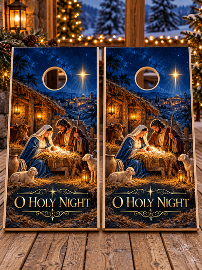 O Holy Night Nativity Christmas Cornhole Board Wraps board pair mockup