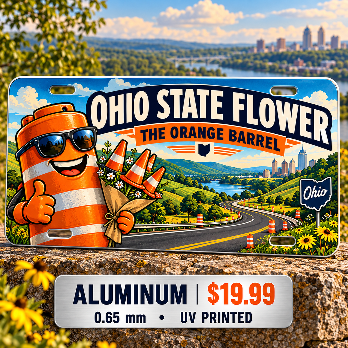 Ohio Orange Barrel Season funny license plate — 0.65 mm UV printed aluminum
