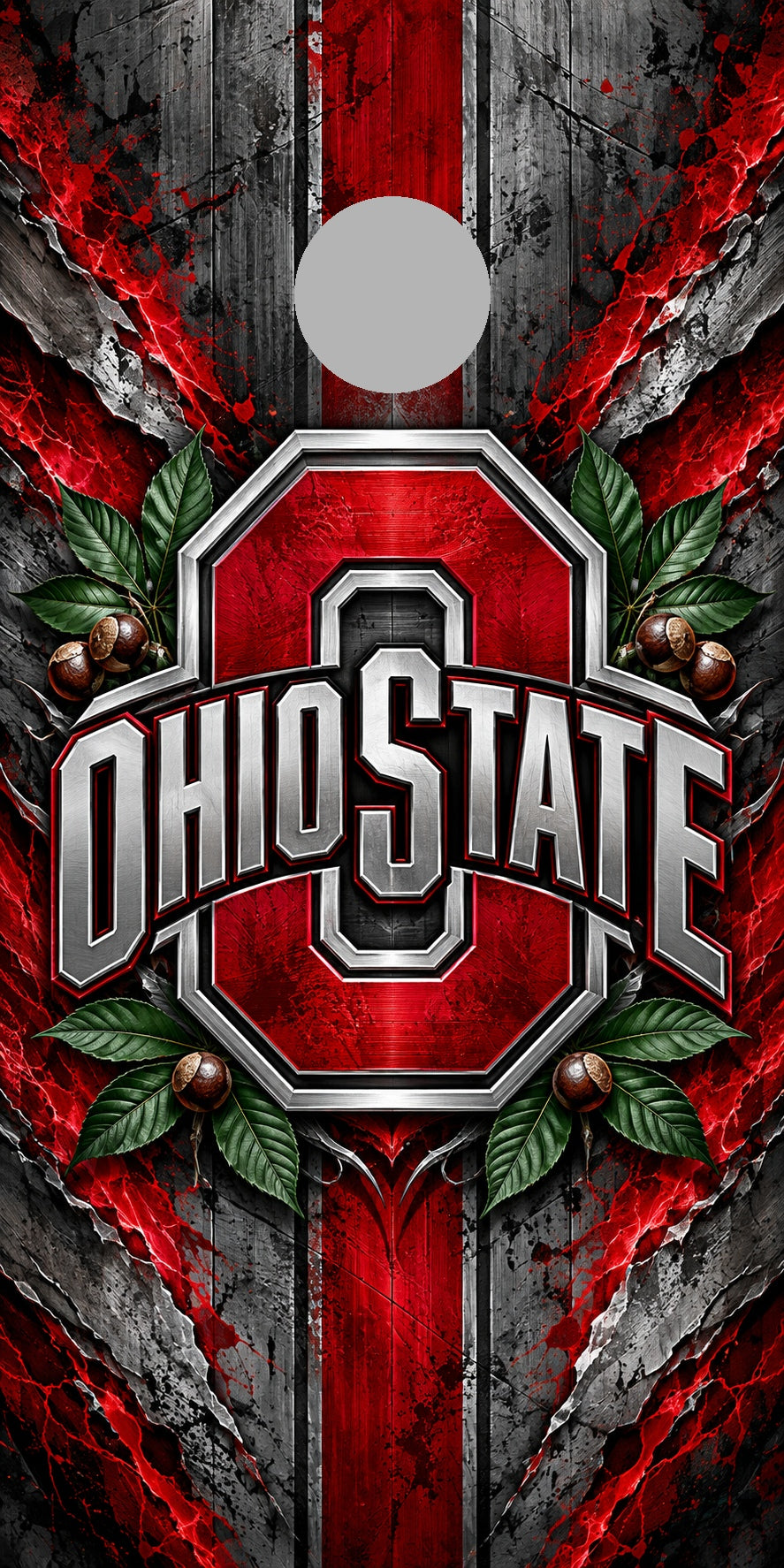Ohio State Buckeye Steel Cornhole Board Wraps with plain gray hole-position preview