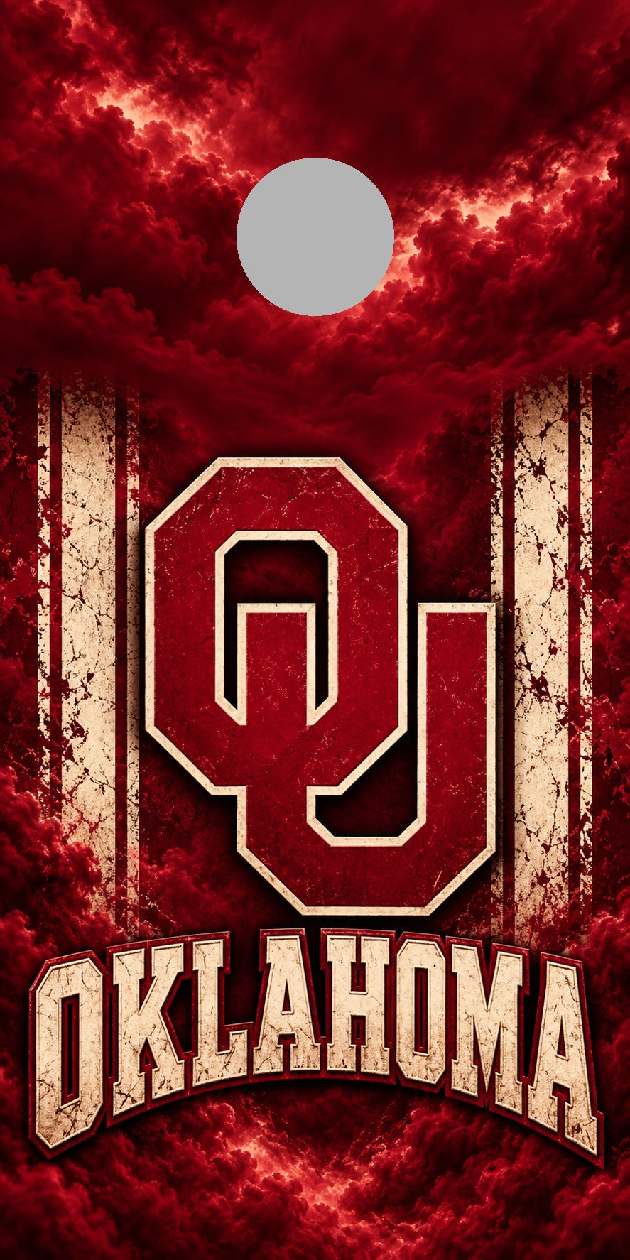 Oklahoma Sooner Storm cornhole wrap with plain gray hole placement preview