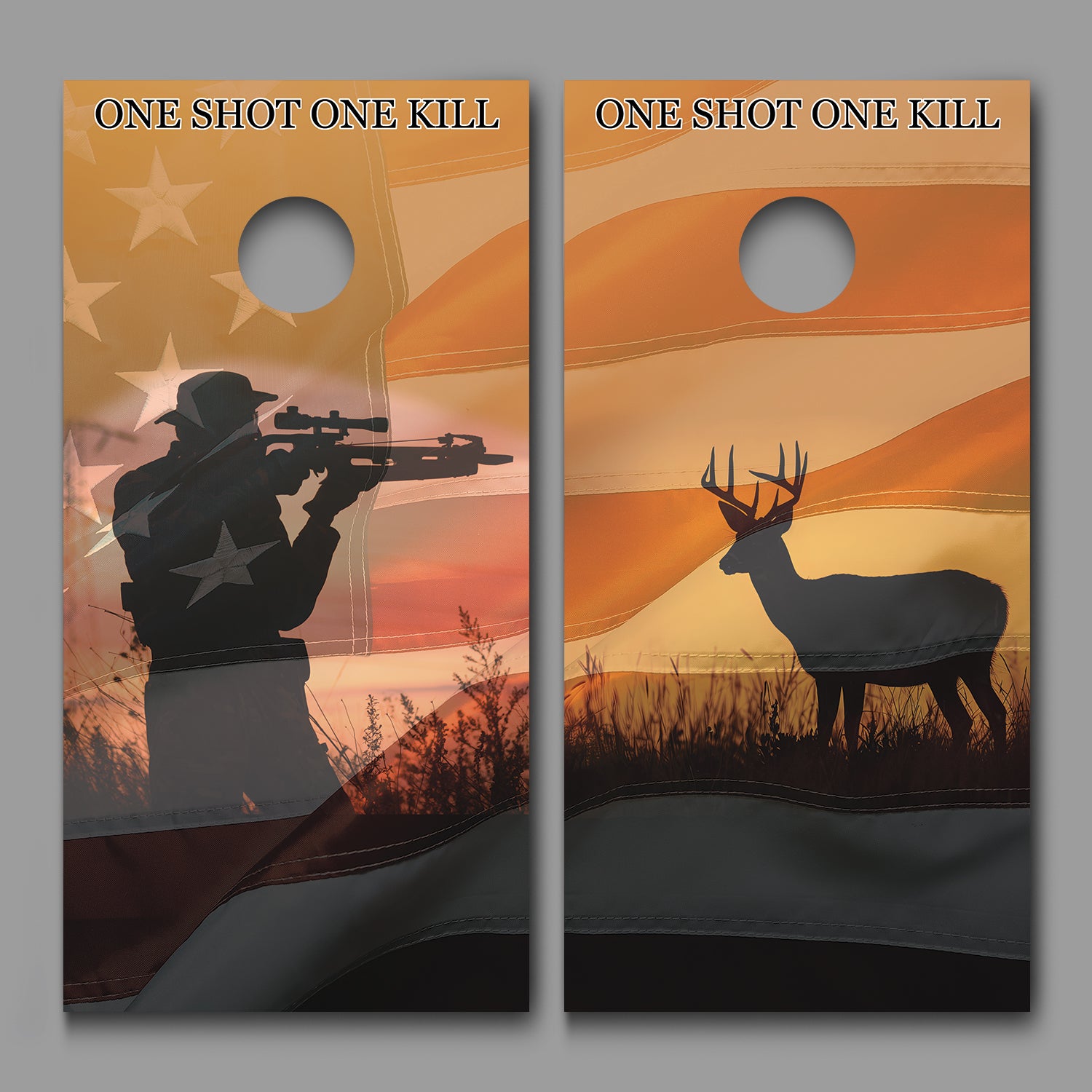 Crossbow Buck Deer Hunter American Flag COMBO Design Corn Hole board decal wrap