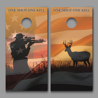 Crossbow Buck Deer Hunter American Flag COMBO Design Corn Hole board decal wrap