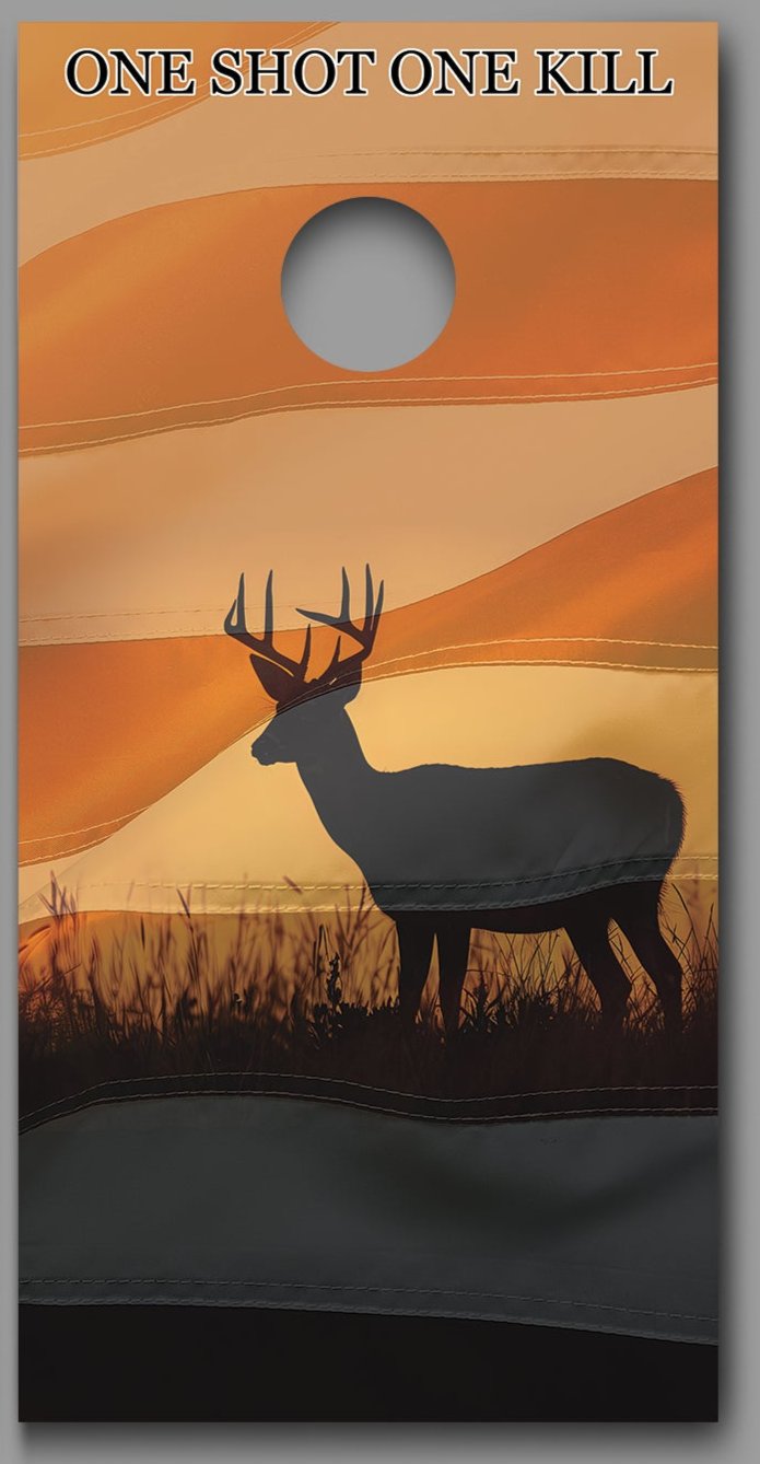 Crossbow Buck Deer Hunter American Flag COMBO Design Corn Hole board decal wrap