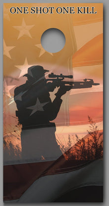 Crossbow Buck Deer Hunter American Flag COMBO Design Corn Hole board decal wrap