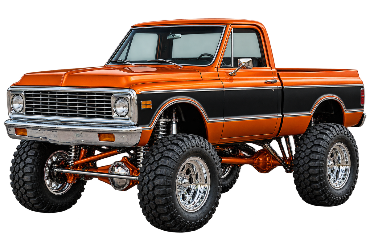 Orange & Black Classic Lifted Truck Contour Cut Decal – Indoor or Outdoor transparent artwork