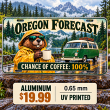 Oregon Coffee Forecast funny license plate — 0.65 mm UV printed aluminum