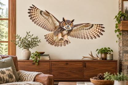 owl wildlife wall decal room mockup, illustrative size