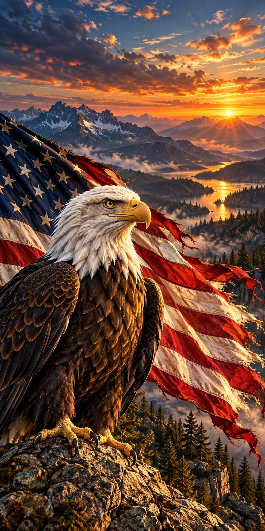 Patriotic Eagle Sunset cornhole wrap hole-free artwork