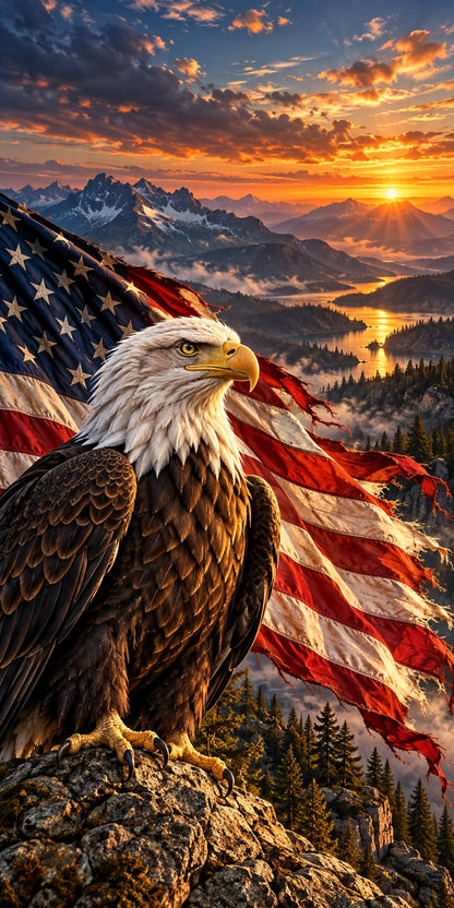 Patriotic Eagle Sunset cornhole wrap hole-free artwork