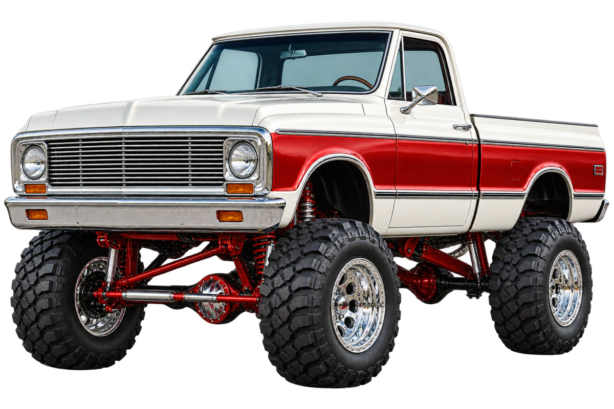 Pearl White & Red Classic Lifted Truck Contour Cut Decal – Indoor or Outdoor transparent artwork