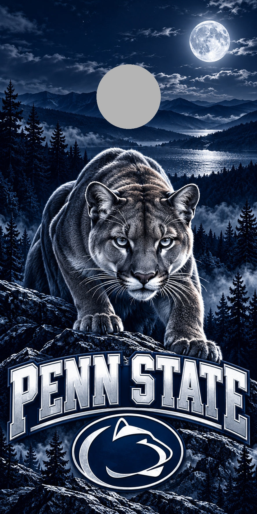 Penn State Nittany Midnight Cornhole Board Wraps with plain gray hole-position preview