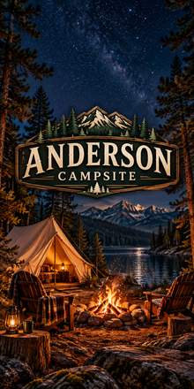 Campfire Nights Personalized Campsite Cornhole Board Wraps — sample name artwork without hole