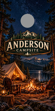 Campfire Nights Personalized Campsite Cornhole Board Wraps — gray hole-position preview
