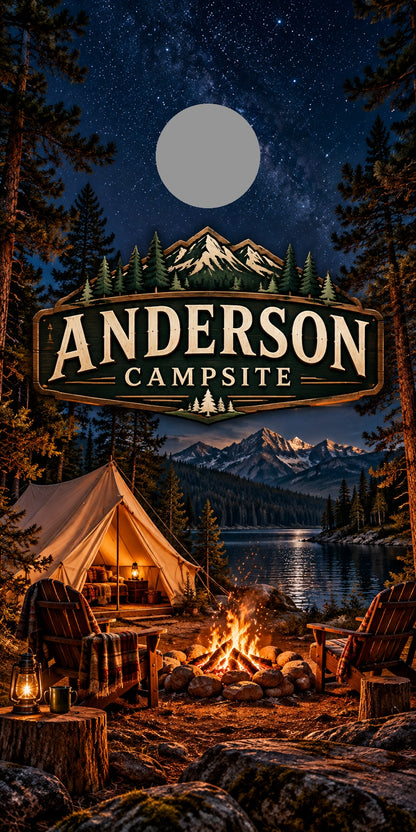 Campfire Nights Personalized Campsite Cornhole Board Wraps — gray hole-position preview
