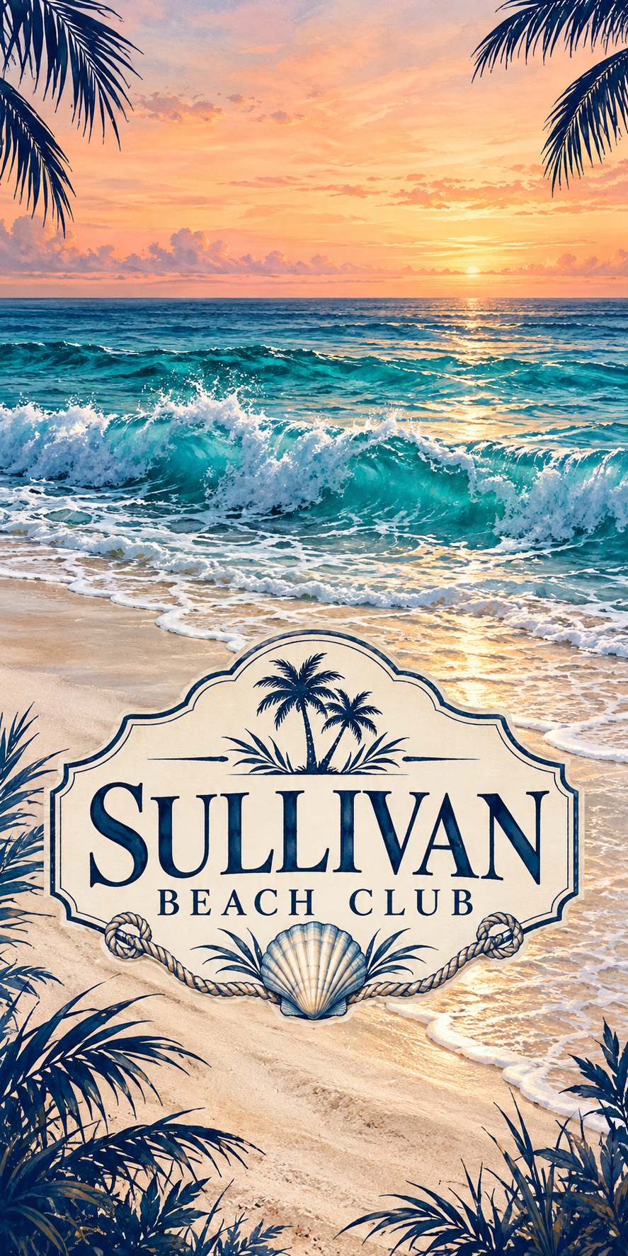 Coastal Escape Personalized Beach Club Cornhole Board Wraps — sample name artwork without hole